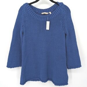 Soft Surroundings Sweater Womens Small Blue Chunky Knit 3/4 Sleeve Cotton Blend